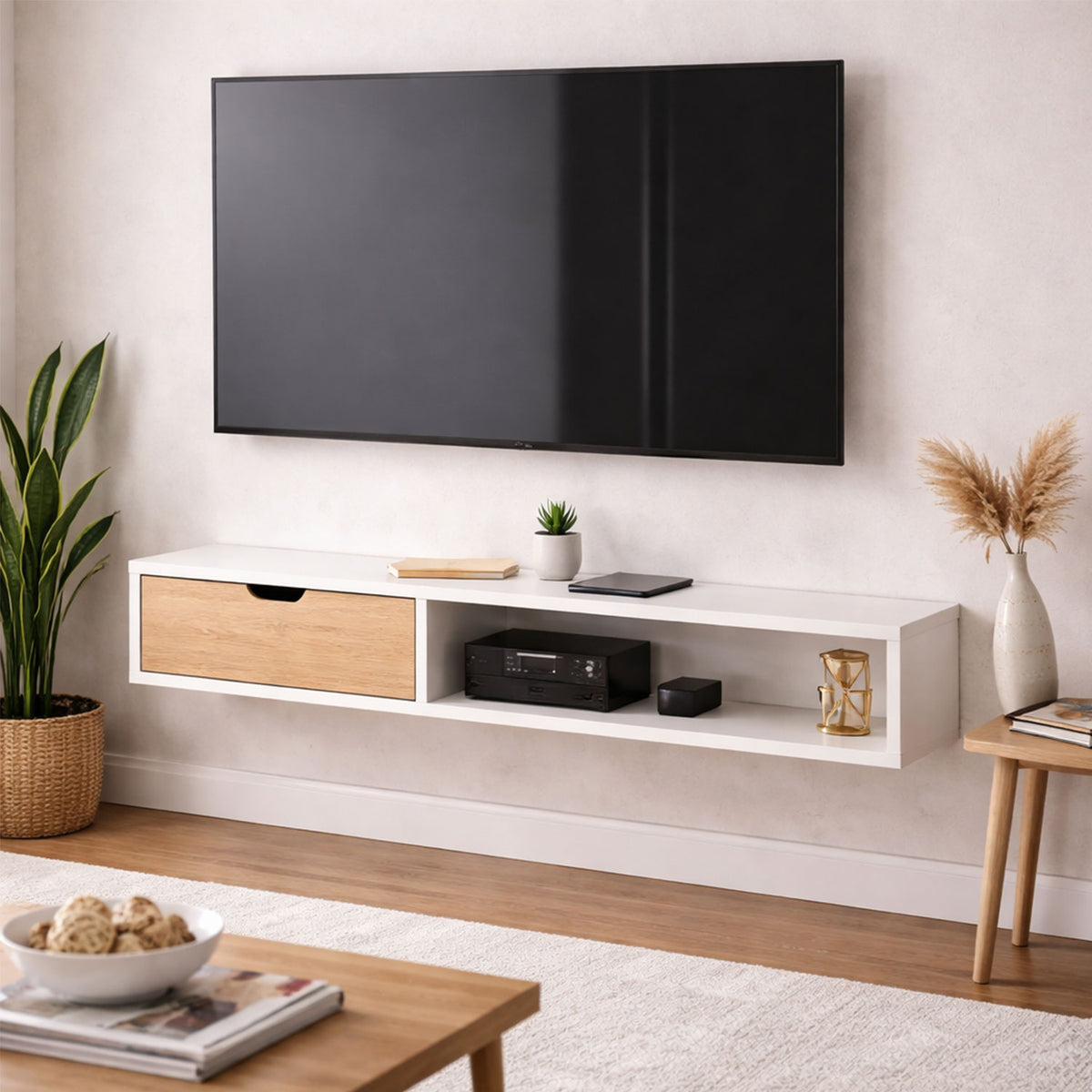 Mesa de Tv 50" Flotante Tolouse 30x120x30cm Blanco/Madera