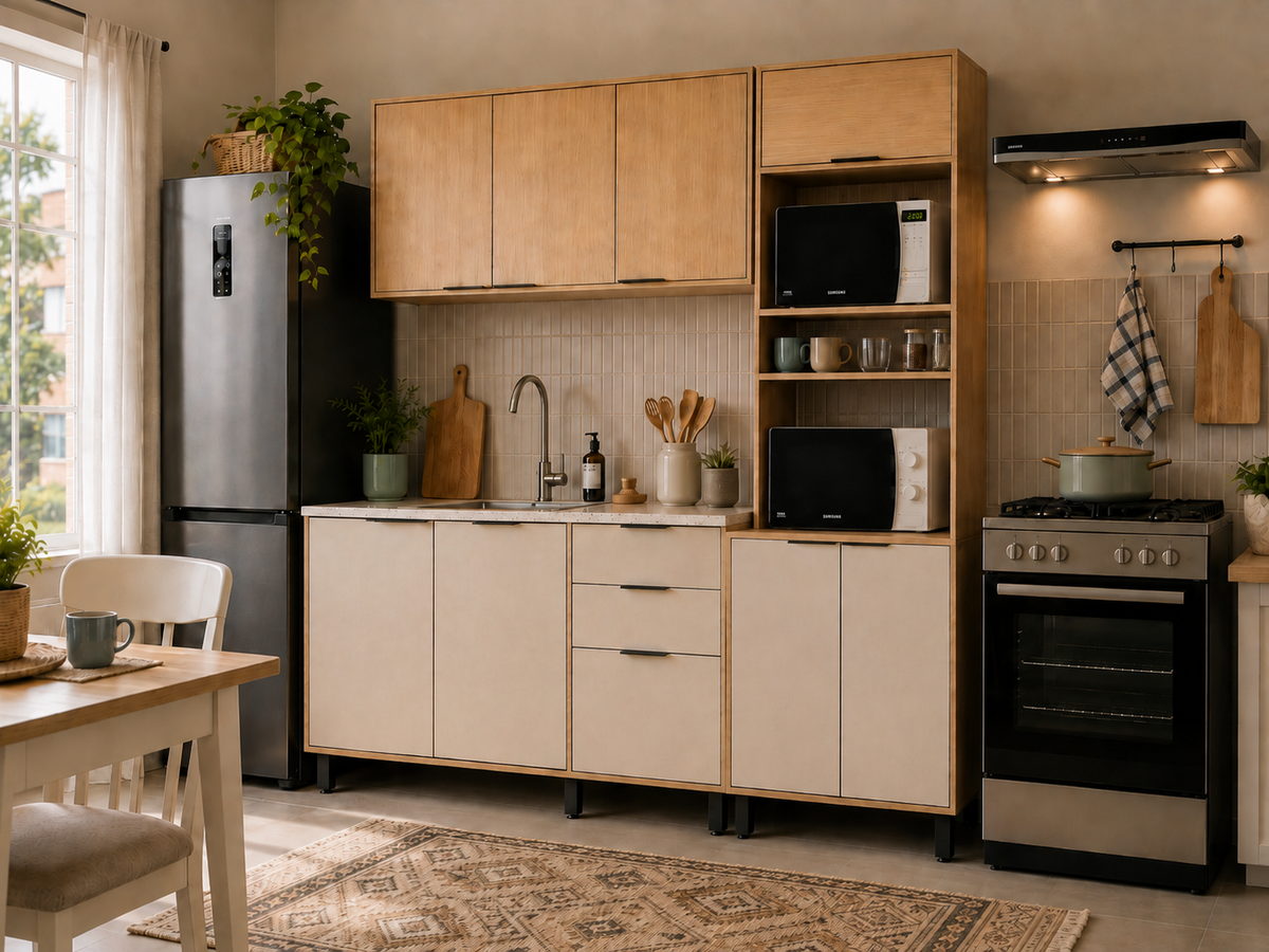 Cocina 190 cm Maui 9 Puertas 2 Cajones Almendra/Blanco Apagado