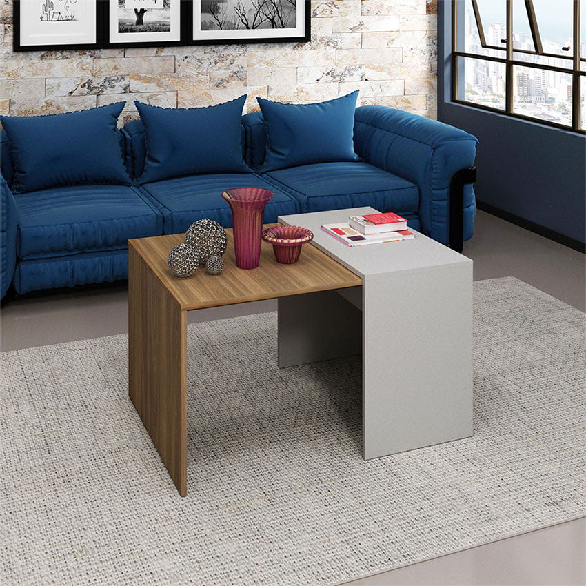 Mesa de centro cobena rustico blanco apagado