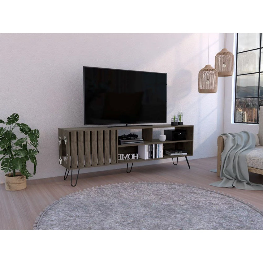 Mesa para tv zoro nogal hasta 75 pulgadas, con espacio para tu mascota