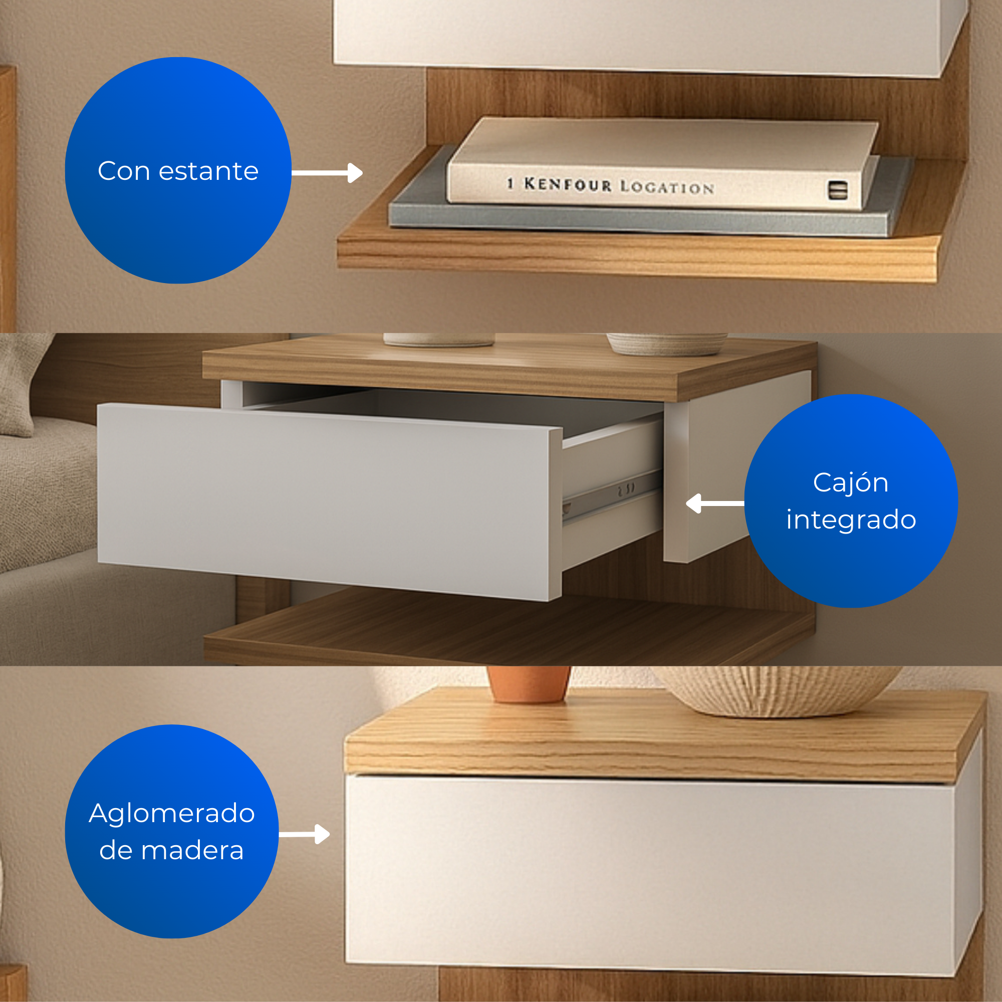 Mesa De Noche Roma Natural Blanco/Apagado