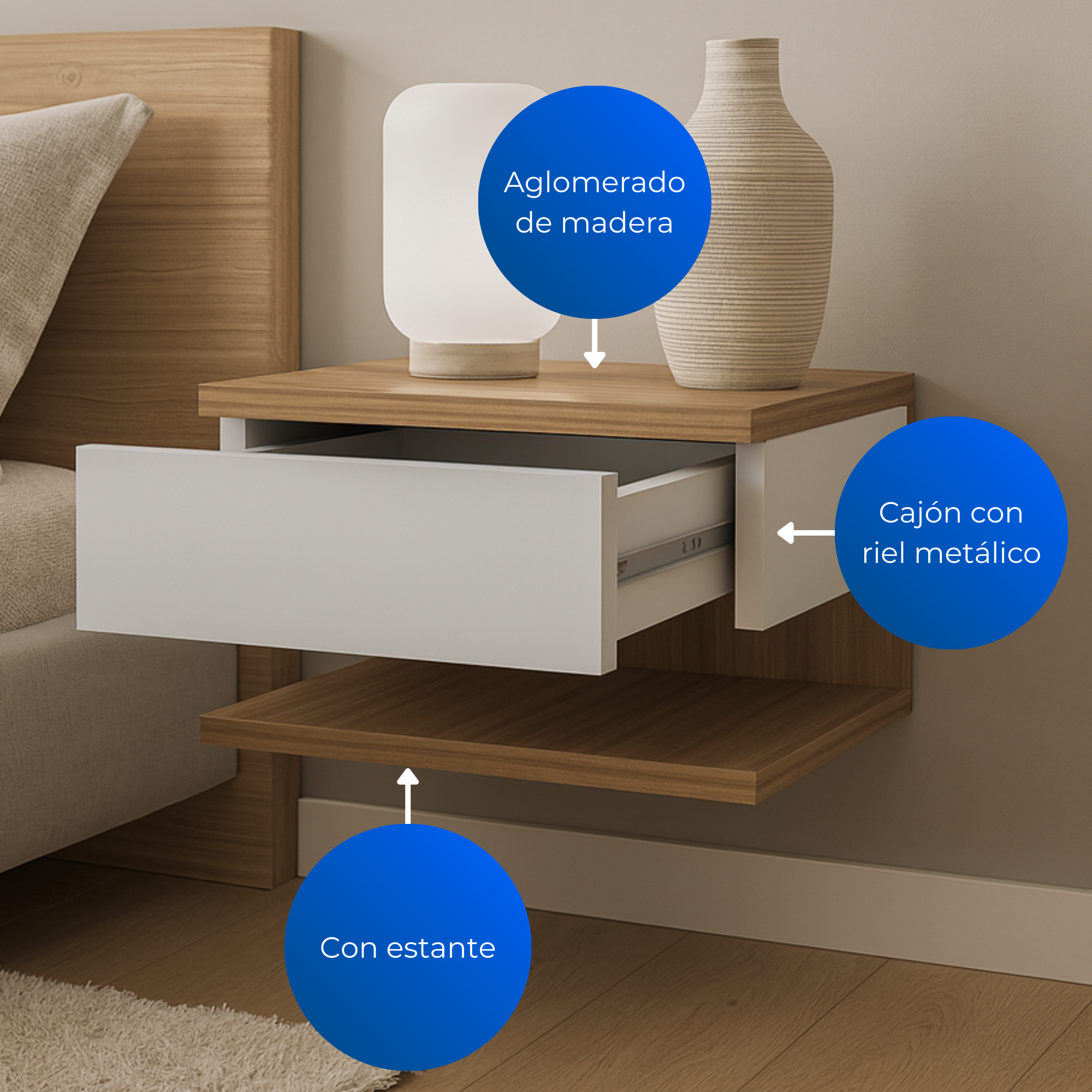 Mesa De Noche Roma Natural Blanco/Apagado