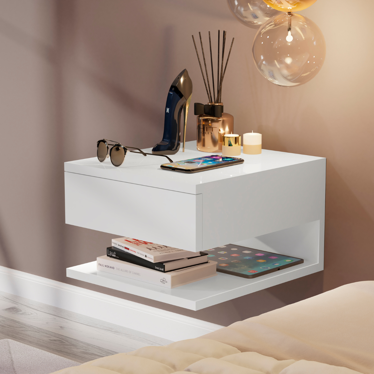 Mesa de noche Flotante Roma Blanco