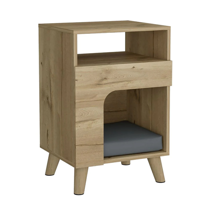 Mesa de noche yersi café claro con espacio para tu mascota
