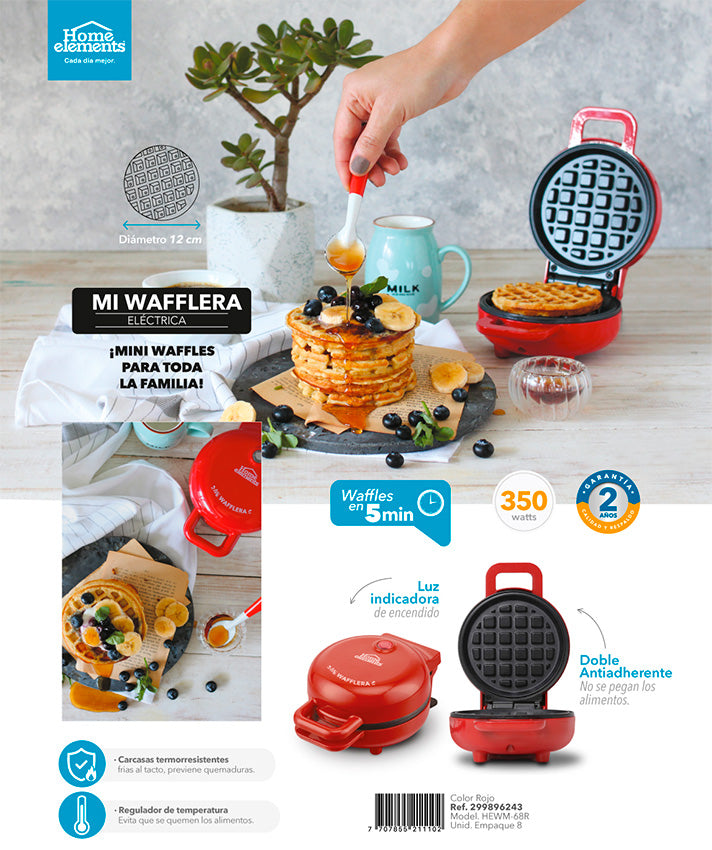 Mini wafflera 12 cm roja home elements