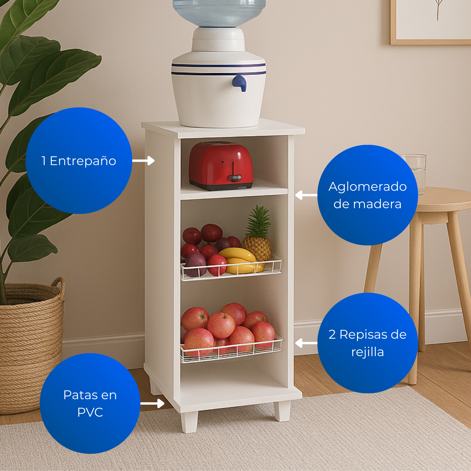 Mueble Auxiliar de Cocina Lisboa Blanco con 4 Compartimientos