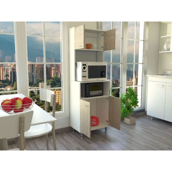 Mueble alacena catina, blanco y beige, con gran capacidad de almacenamiento