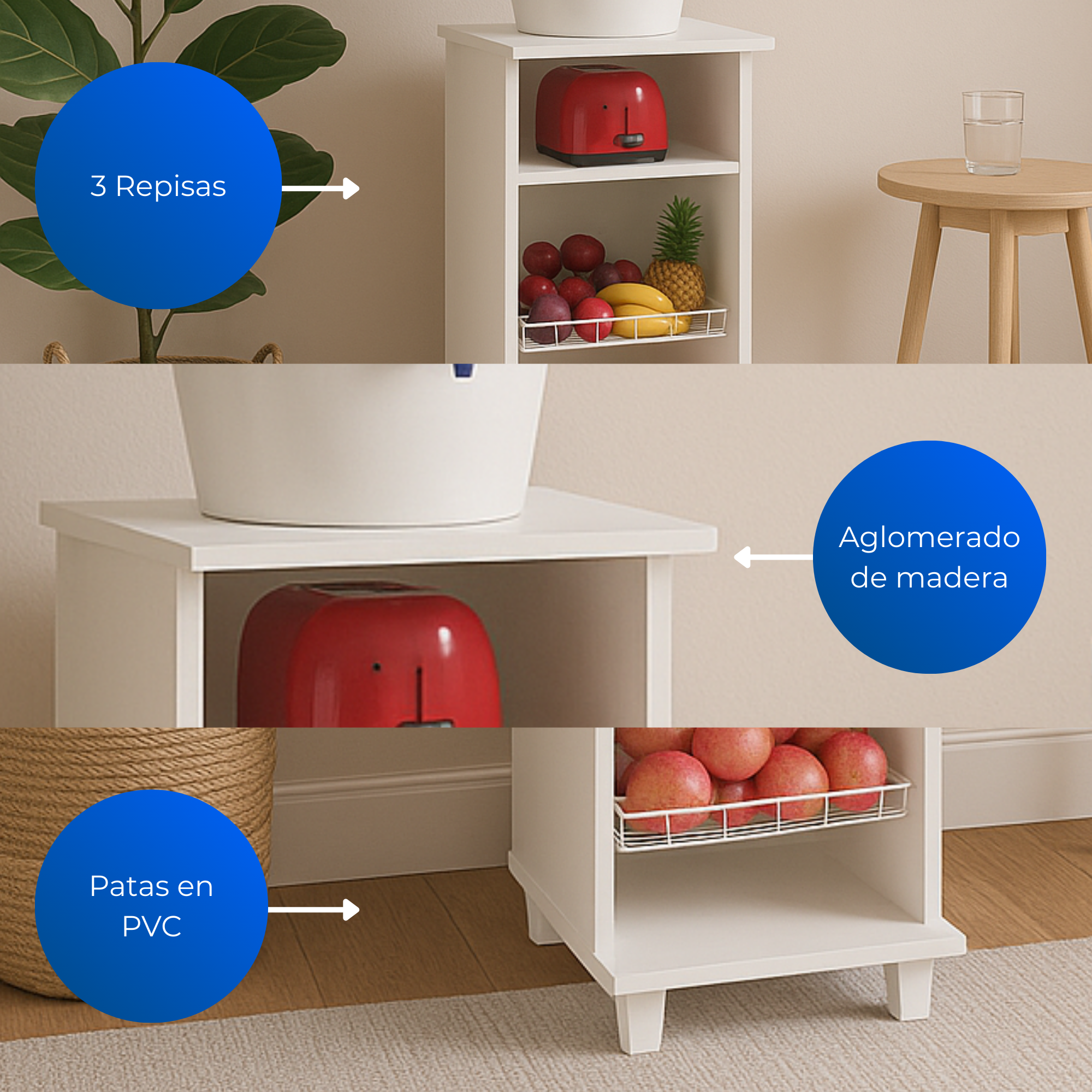 Mueble Auxiliar de Cocina Lisboa Blanco con 4 Compartimientos