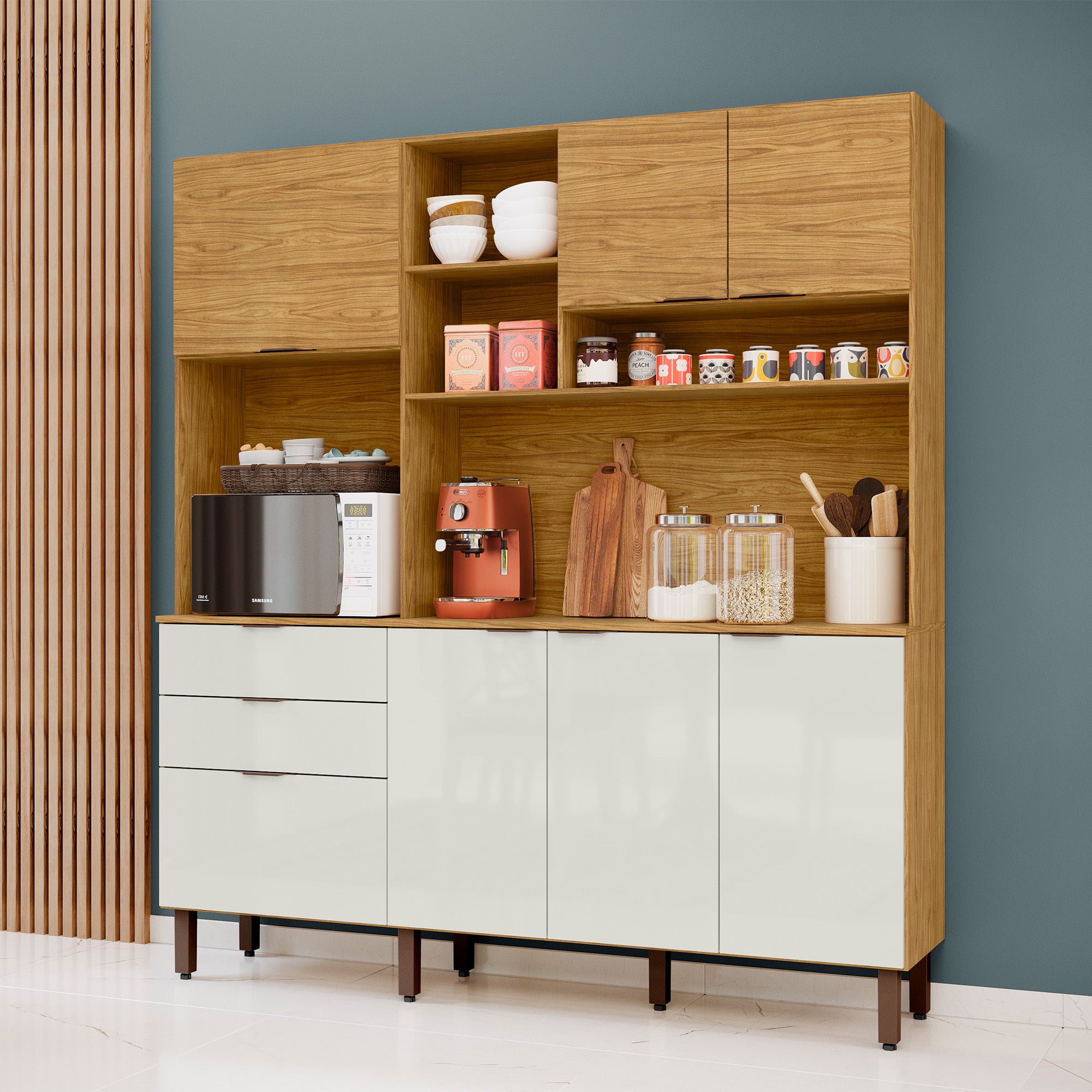 Mueble de Cocina Fiyi Natural/Blanco Apagado