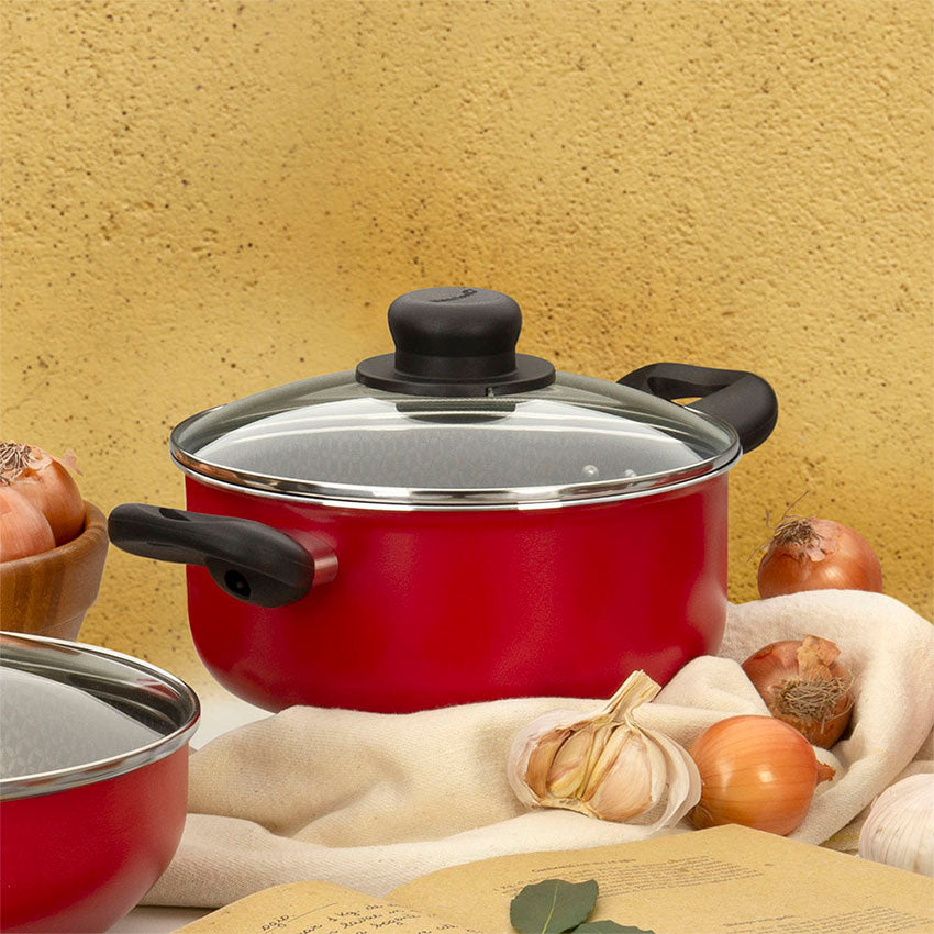 Olla red con tapa rojo