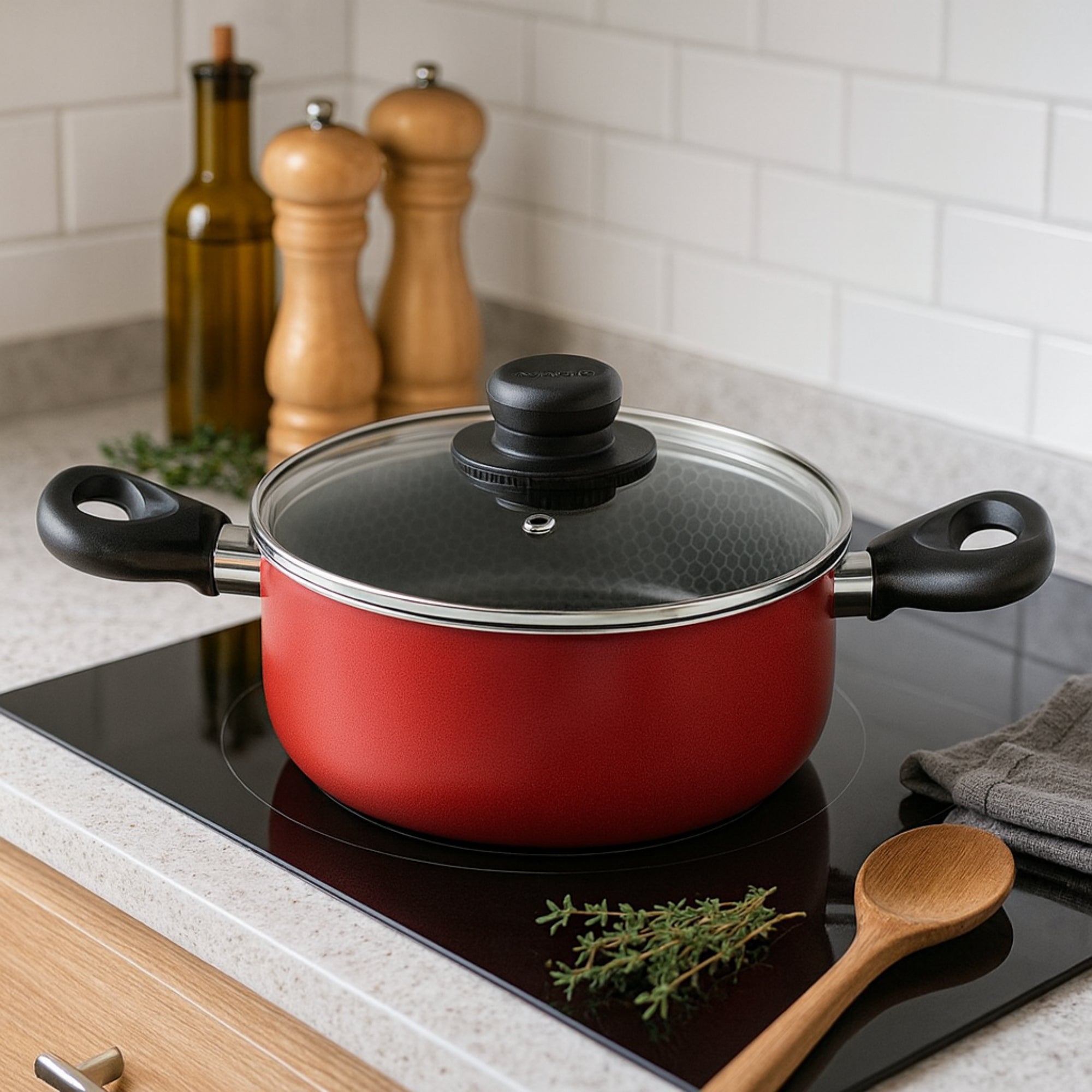 Olla Red 22 Cm Con Tapa Rojo