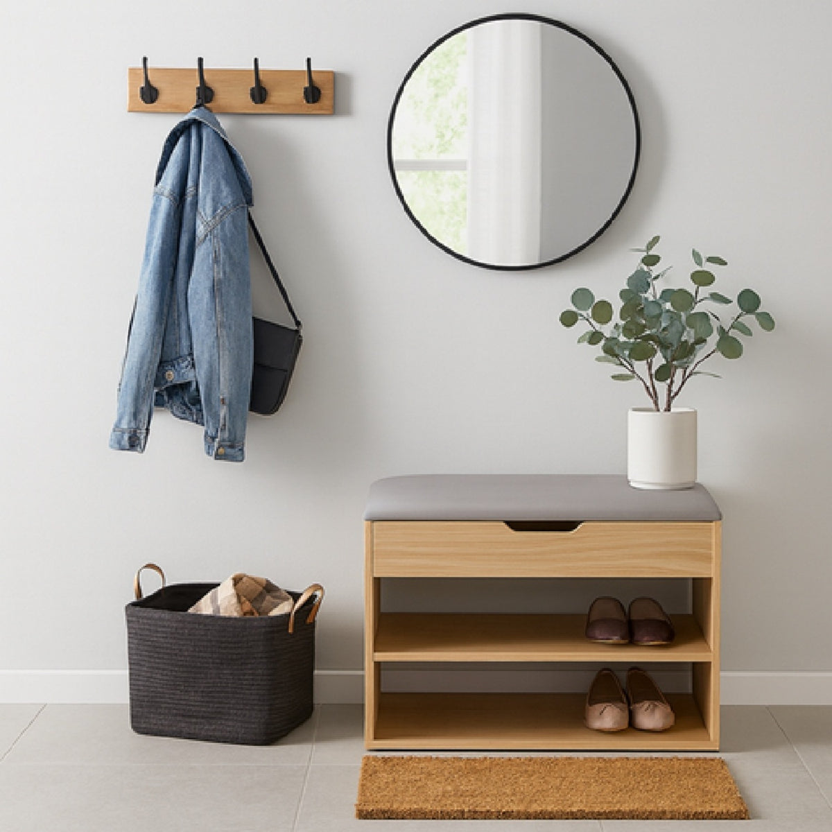 Mueble Organizador Zapatero-Baúl 43x60x30cm Madera/Gris