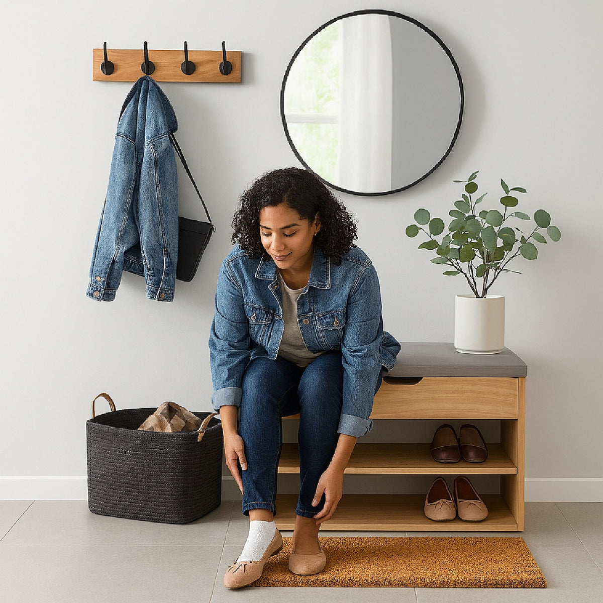Mueble Organizador Zapatero-Baúl 43x60x30cm Madera/Gris