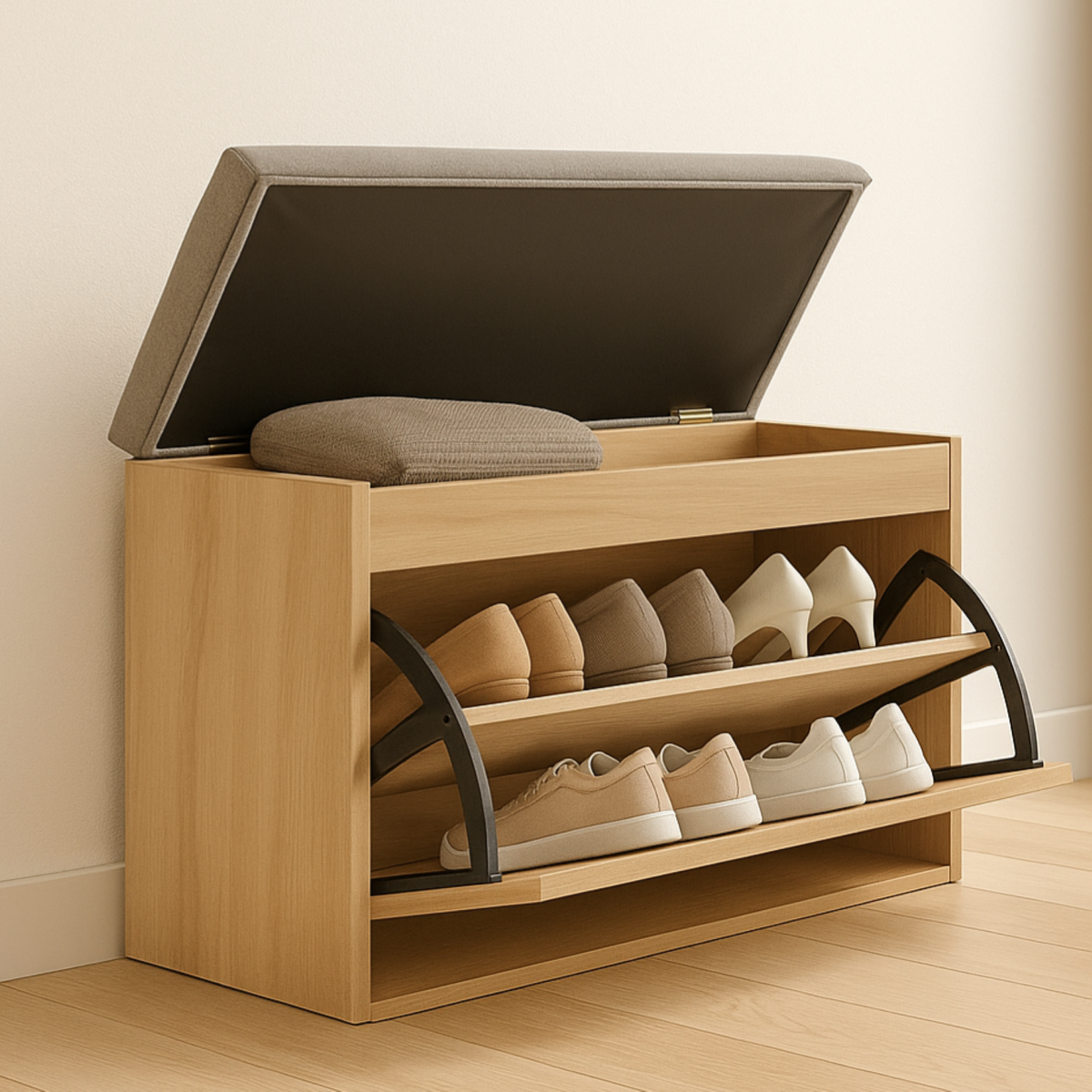 Organizador Zapatero Abatible - Baúl  47x80x25cm Gris Beige
