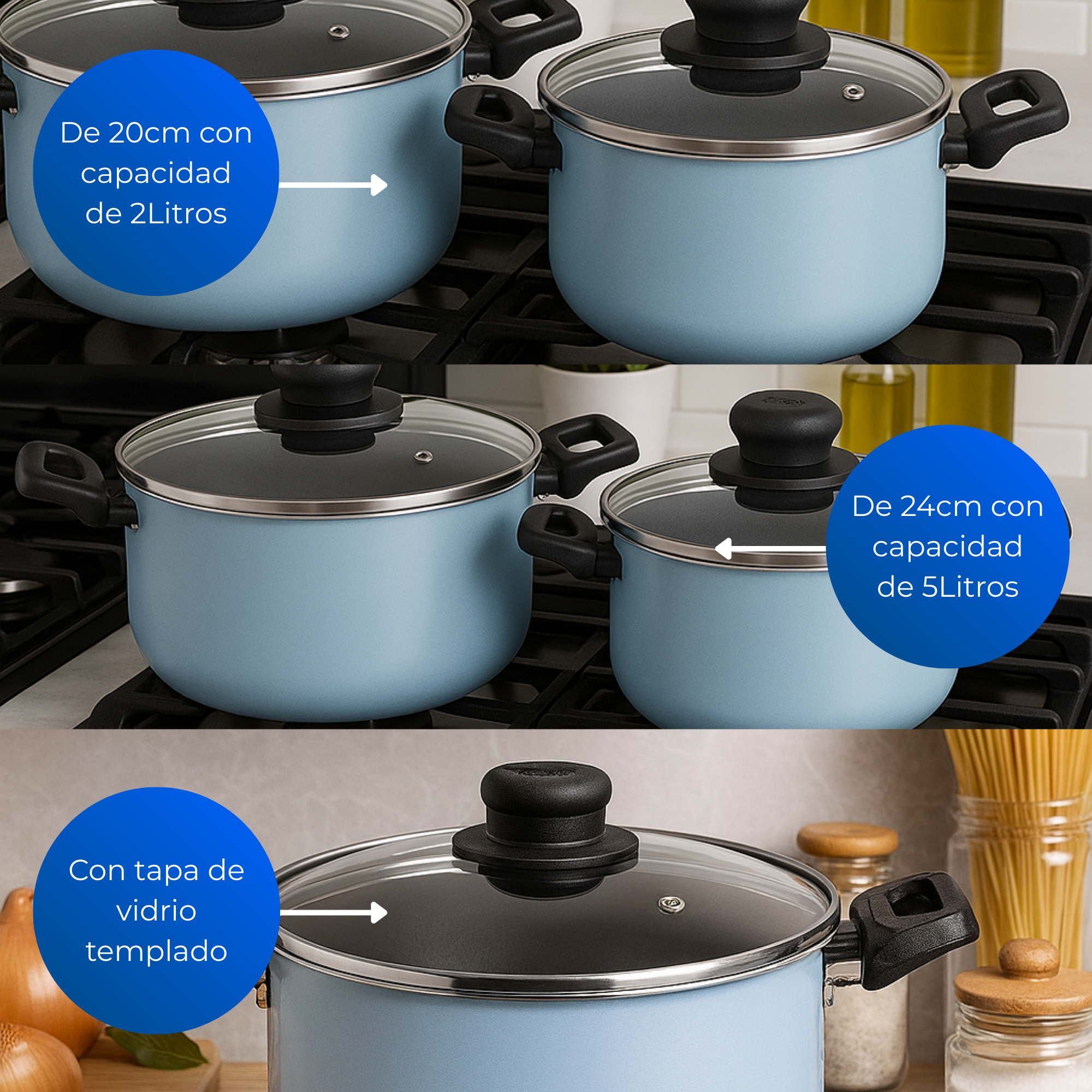 Olla Blue Con Tapa Azul Celeste