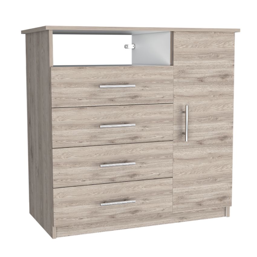 Organizador barlovento, humo y blanco, con cuatro cajones para guardar ropa