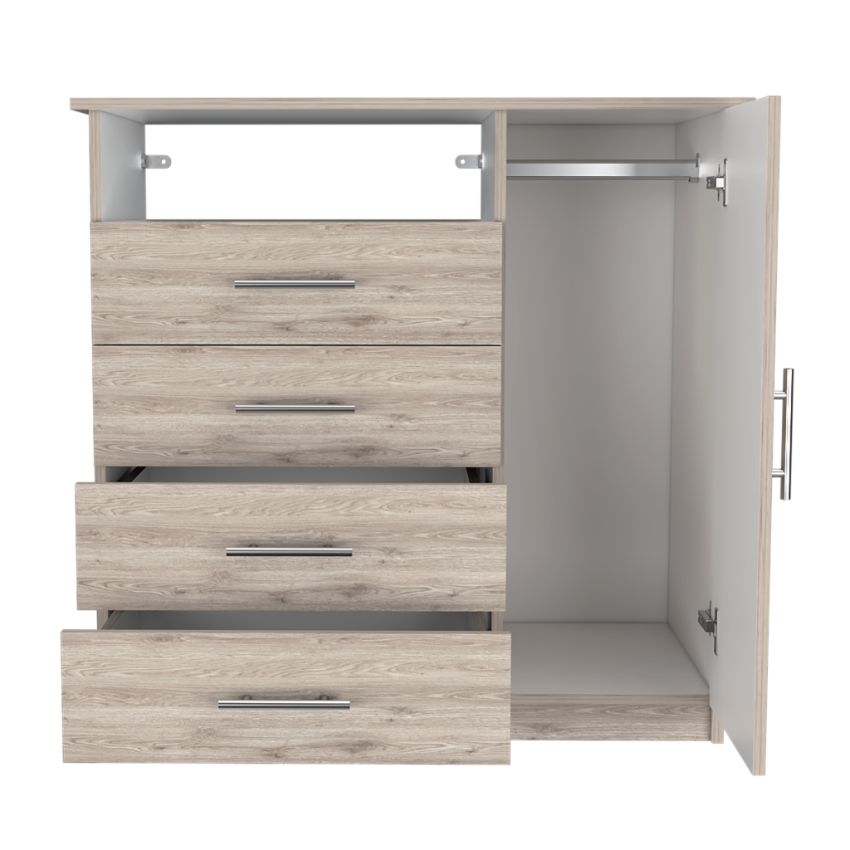 Organizador barlovento, humo y blanco, con cuatro cajones para guardar ropa