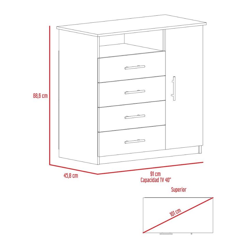 Organizador barlovento, humo y blanco, con cuatro cajones para guardar ropa