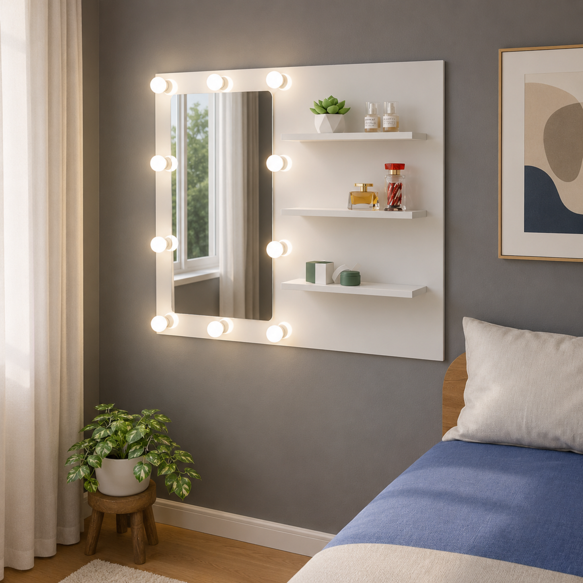 Panel Tocador Holly Con Luces Led 70x80x15cm Blanco