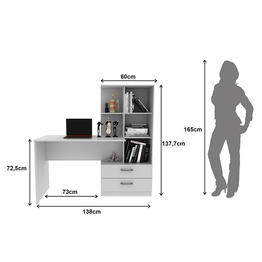 Escritorio + Biblioteca Poli Blanco