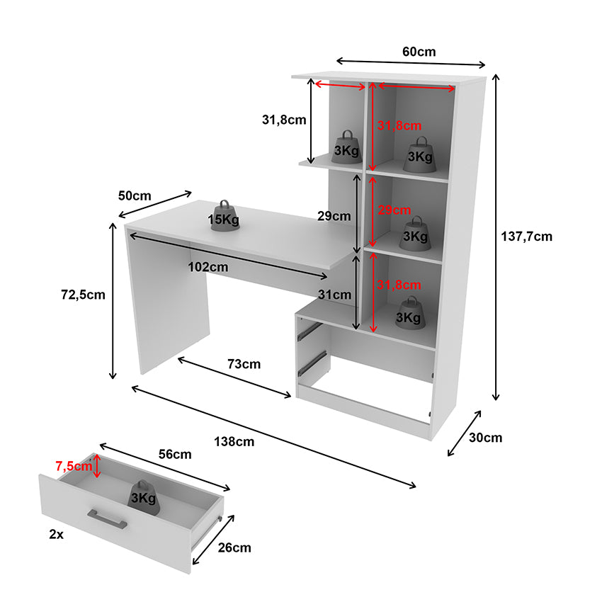 Escritorio + Biblioteca Poli Blanco