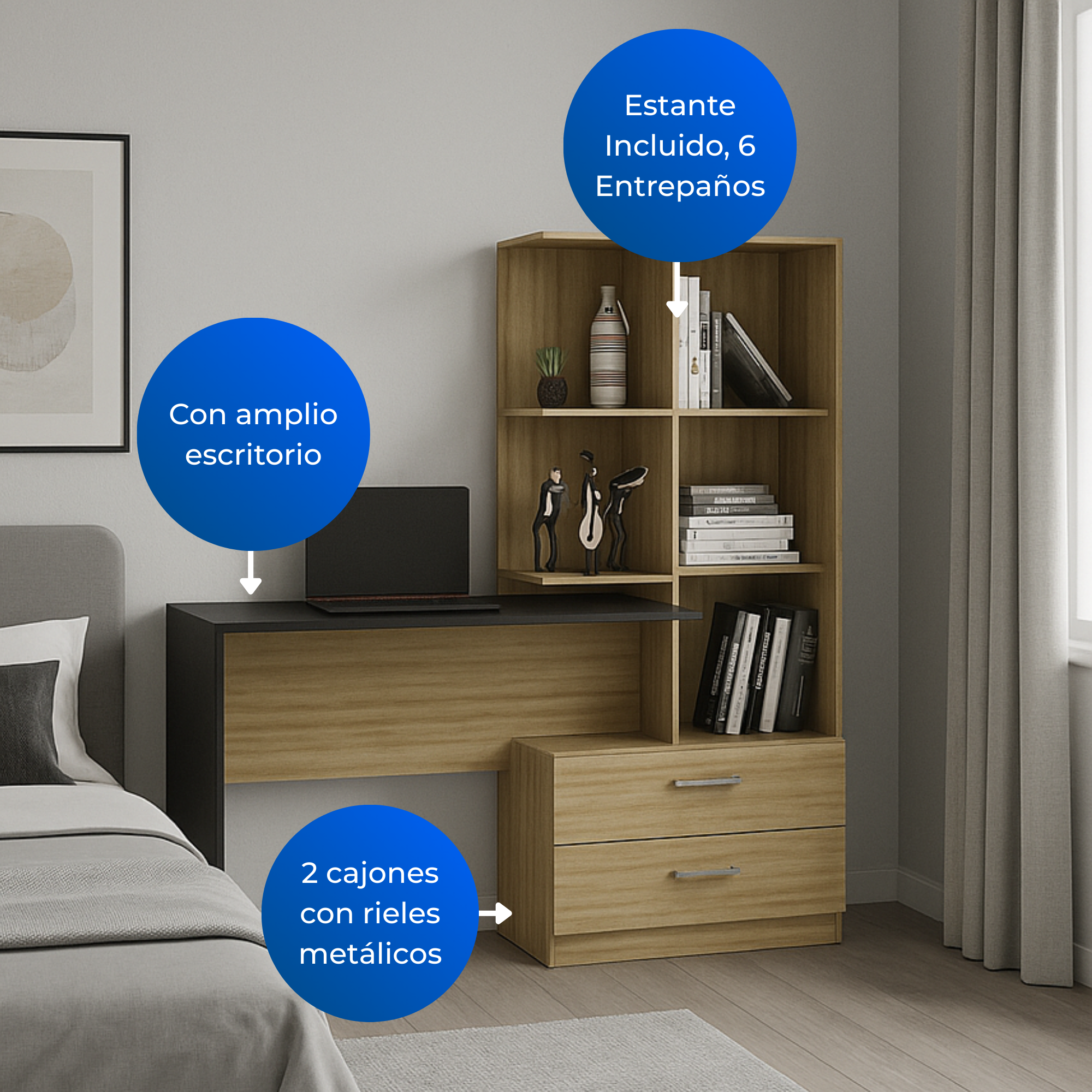 Escritorio + Biblioteca Poli Blanco