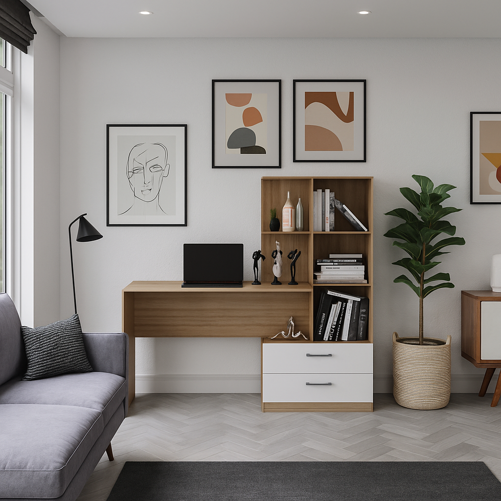 Escritorio + Biblioteca Poli Blanco