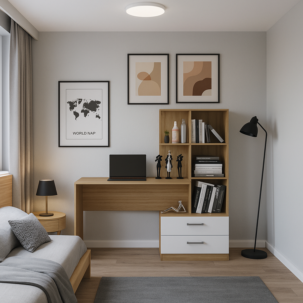 Escritorio + Biblioteca Poli Blanco