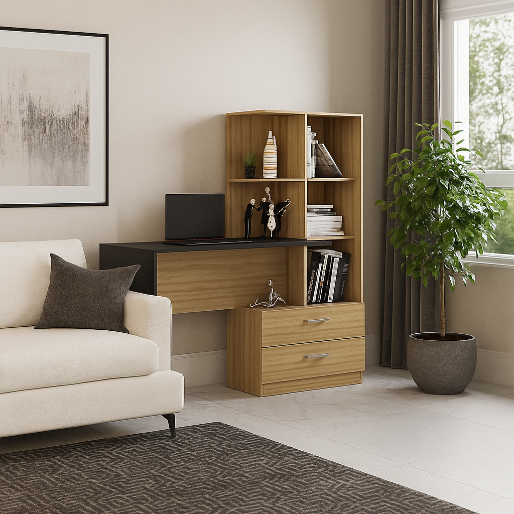 Escritorio + Biblioteca Poli Blanco