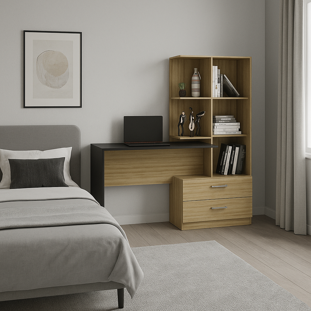 Escritorio + Biblioteca Poli Blanco