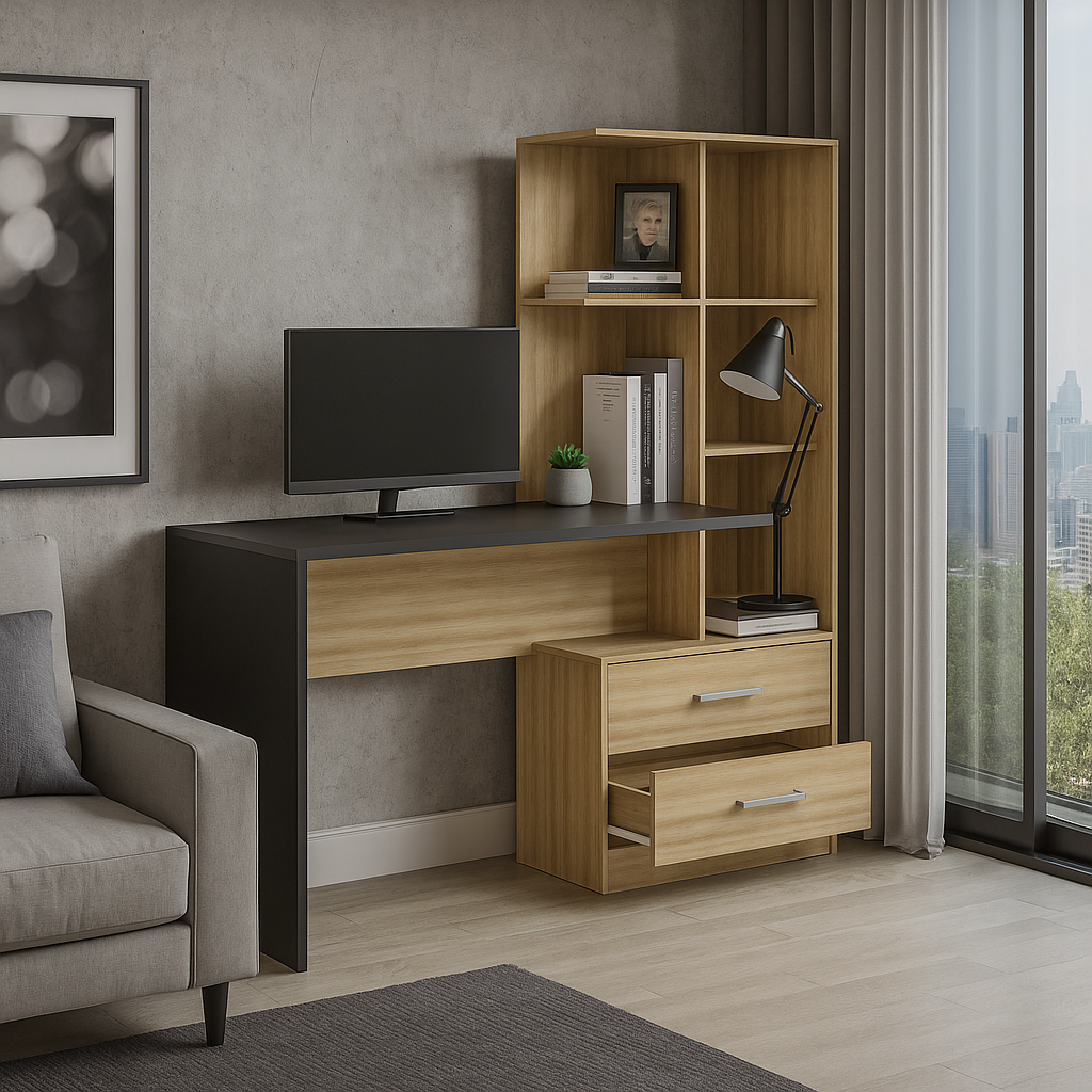 Escritorio + Biblioteca Poli Blanco