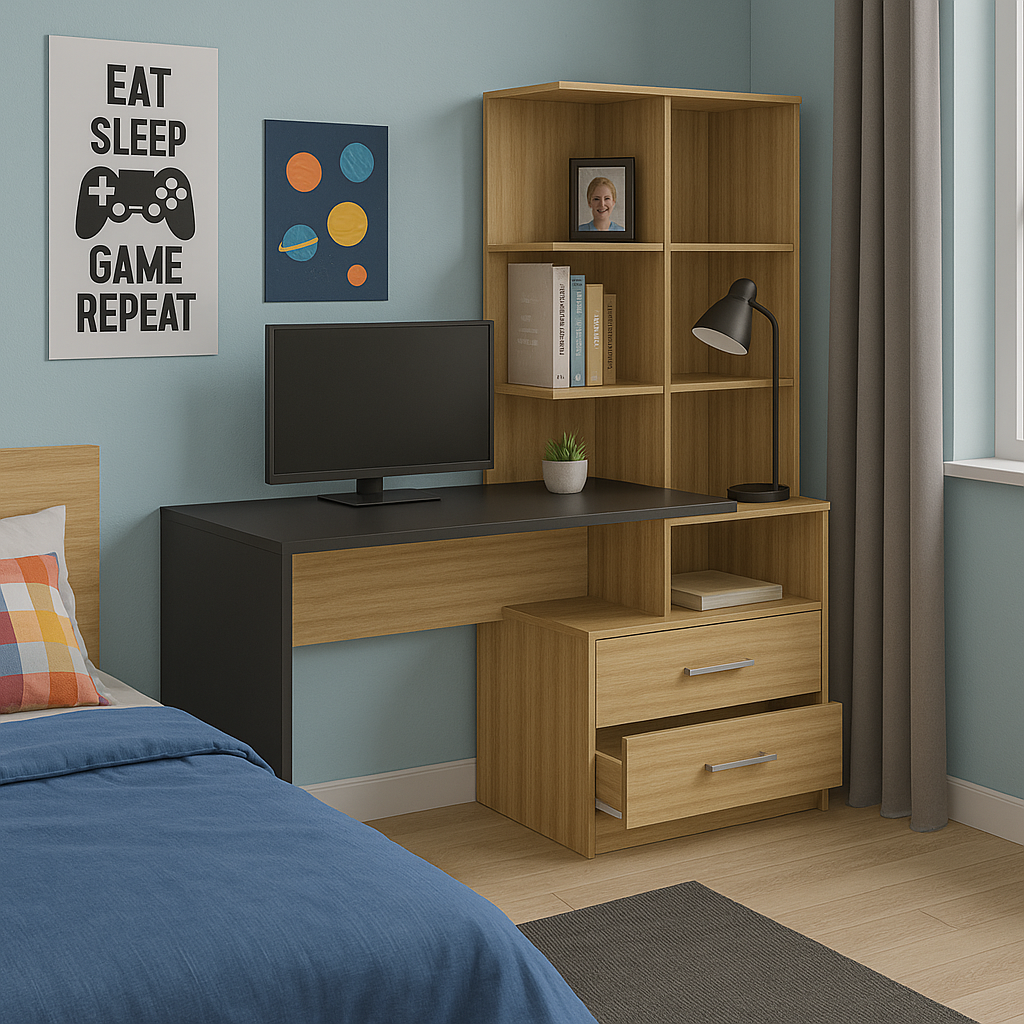 Escritorio + Biblioteca Poli Blanco