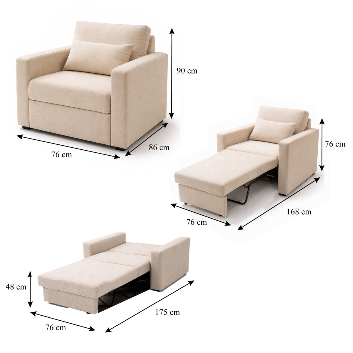 Poltrona Cama Reclinable Germany 90x76x86cm Beige