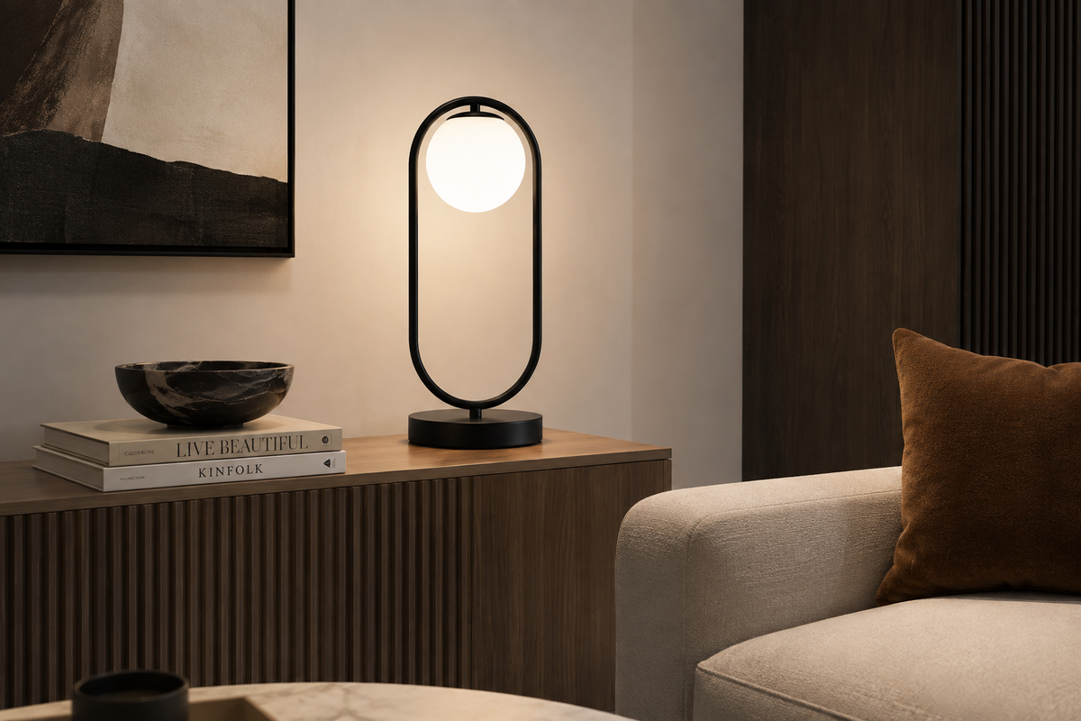 Luminaria Decorativa De Mesa Perla Blanco Negro