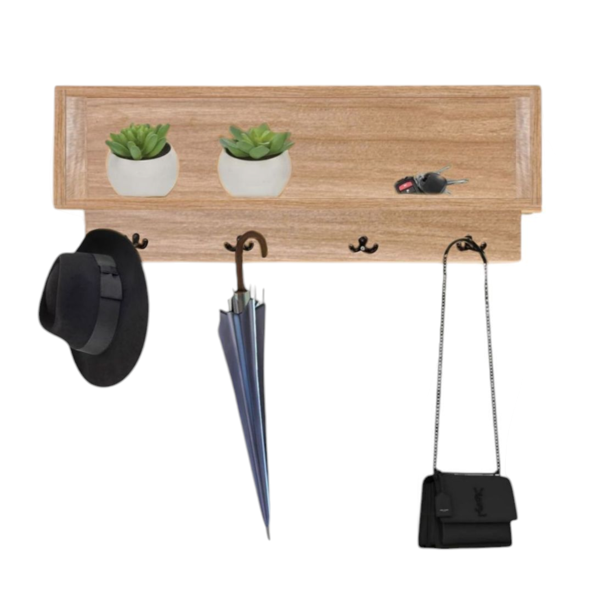 Combo Perchero Flotante +Mueble Organizador Baúl Zapatero Color madera