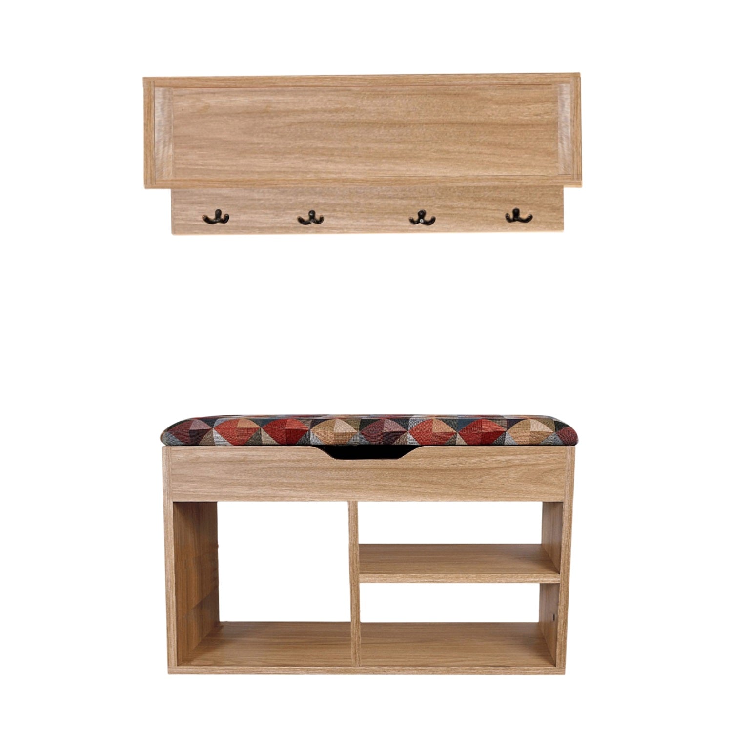 Combo Perchero Flotante +Mueble Organizador Baúl Zapatero Color madera