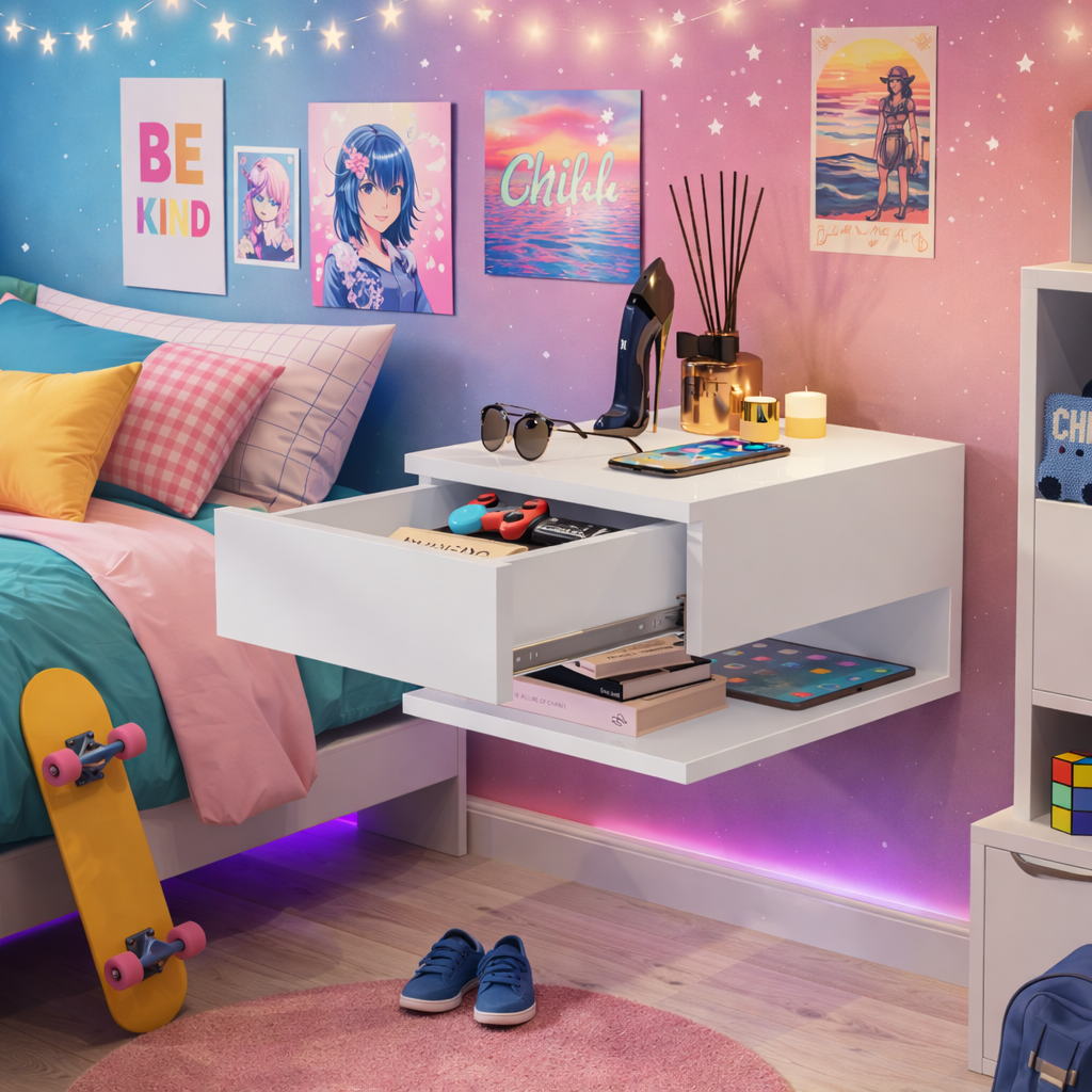 Mesa de noche Flotante Roma Blanco