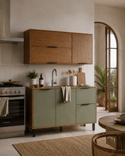 Cocina 200 cm Rosario 5 Puertas 2 Cajones Natural/Oliva