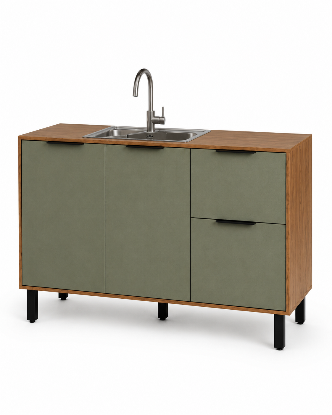 Cocina 200 cm Rosario 5 Puertas 2 Cajones Natural/Oliva