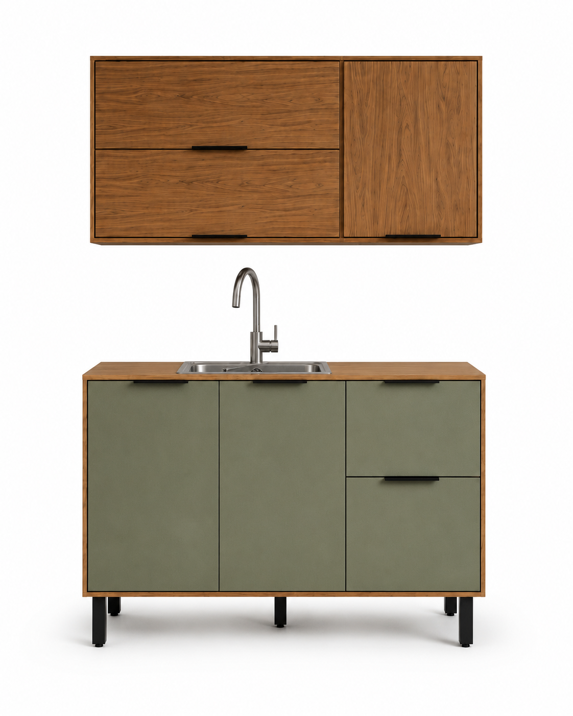 Cocina 200 cm Rosario 5 Puertas 2 Cajones Natural/Oliva