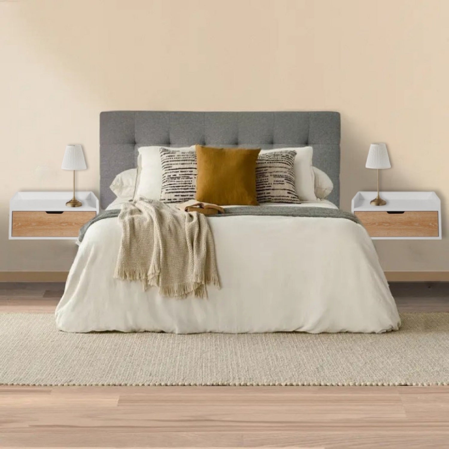 Set x 2 Mesas de Noche Toulus Flotante (35X50X30) Blanca con puerta Vienes