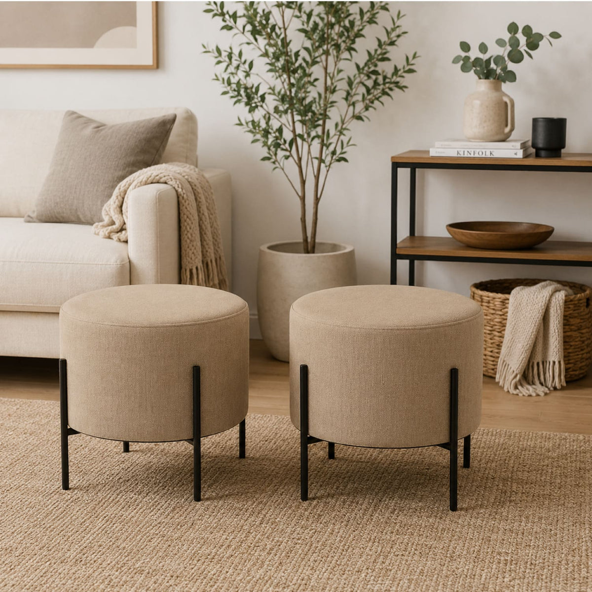 Set x 2und Puff Dubai 40x40x40cm Beige Patas Metálicas