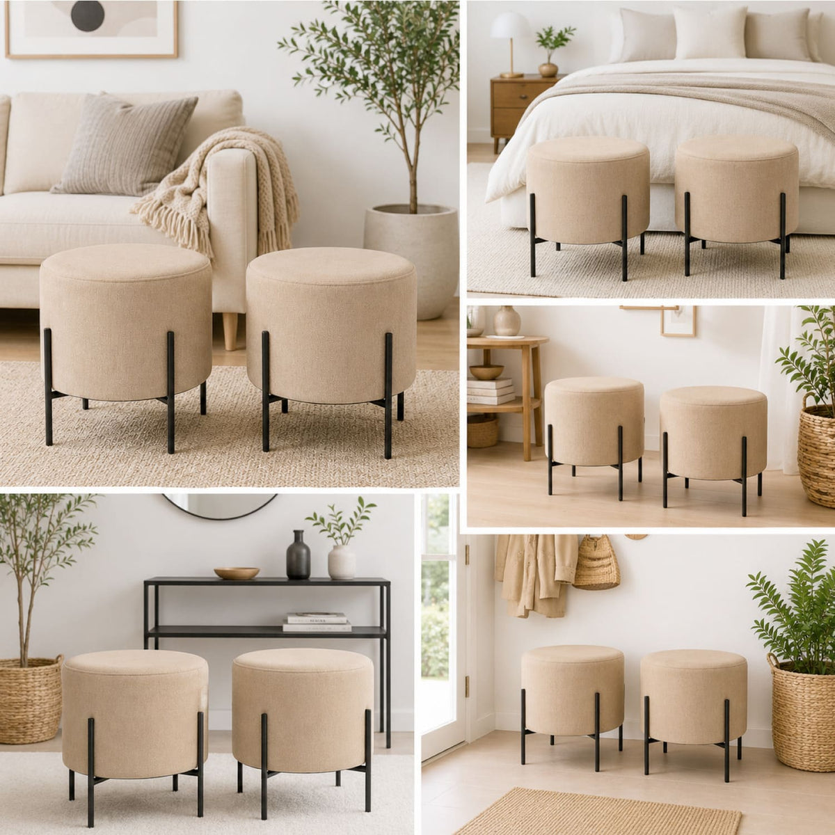 Set x 2und Puff Dubai 40x40x40cm Beige Patas Metálicas