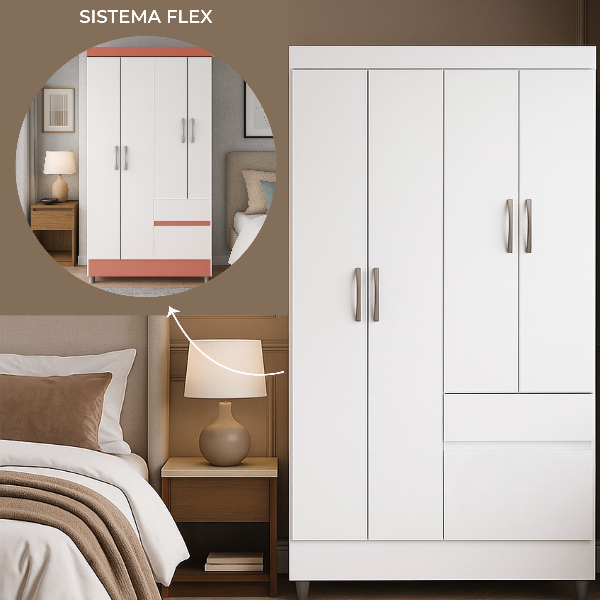 Closet 4 Puertas 2 Cajones Bonic