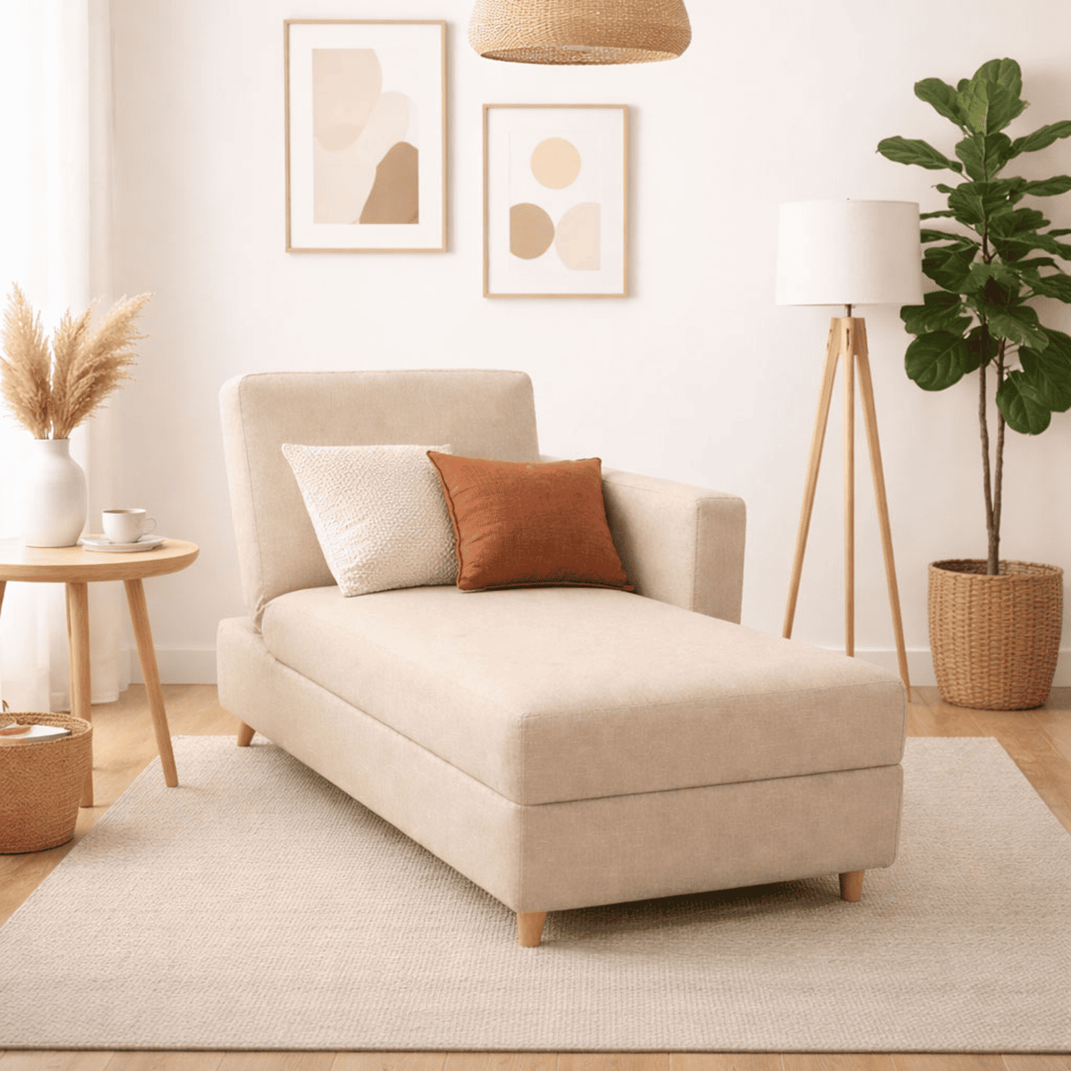 Sofá Cama Baúl 45x143x60cm Beige