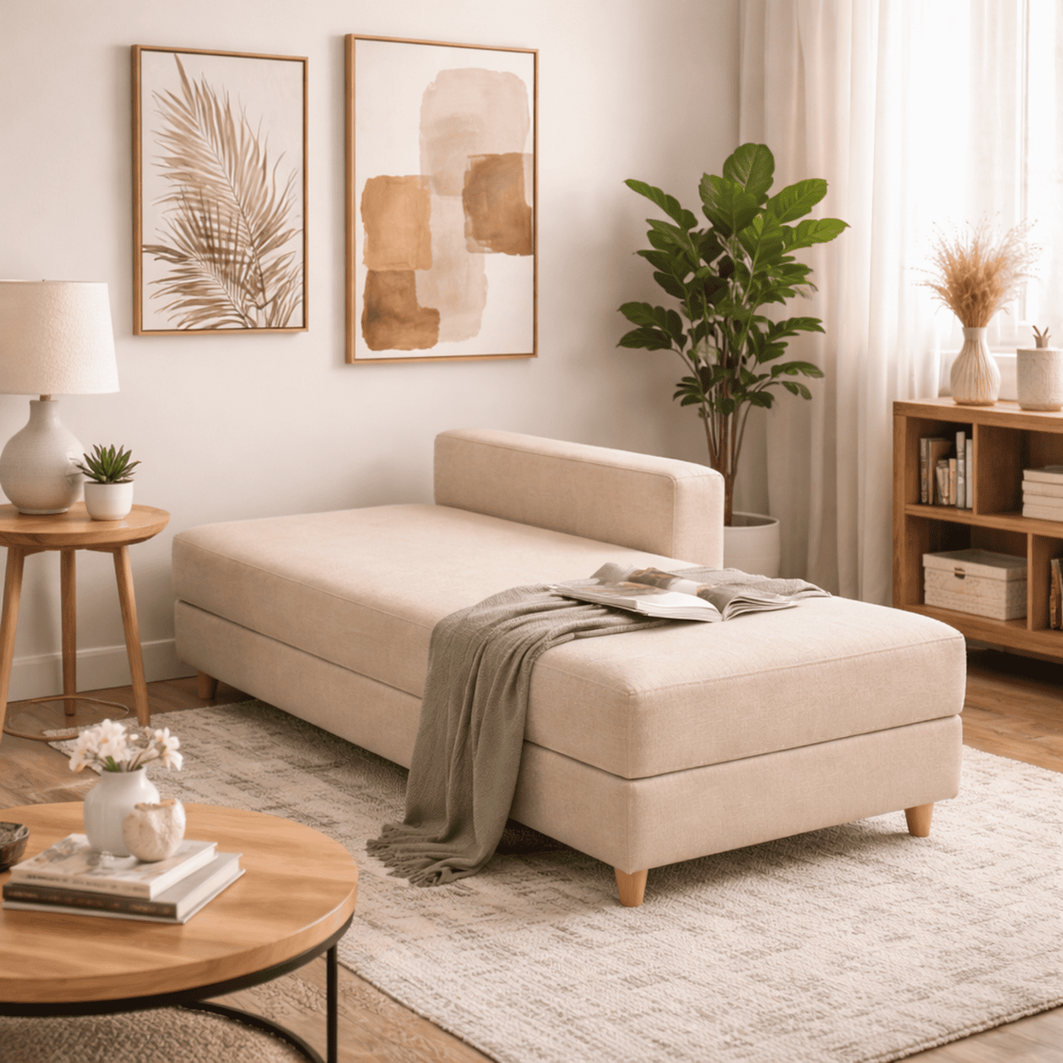 Sofá Cama Baúl 45x143x60cm Beige