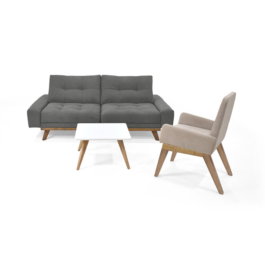 Sala suiza con poltrona islandia tela gris taupe
