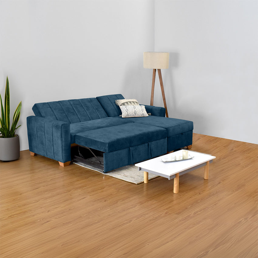 Sala en l sofa cama multifuncional apolo azul