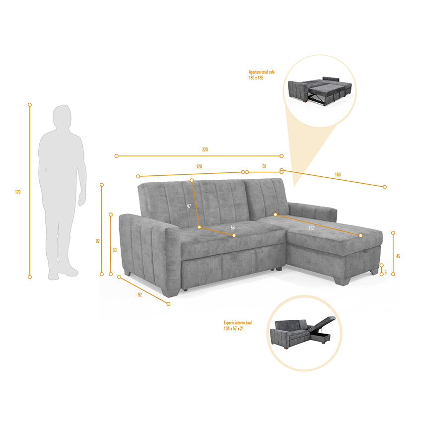 Sala en l sofa cama multifuncional apolo azul