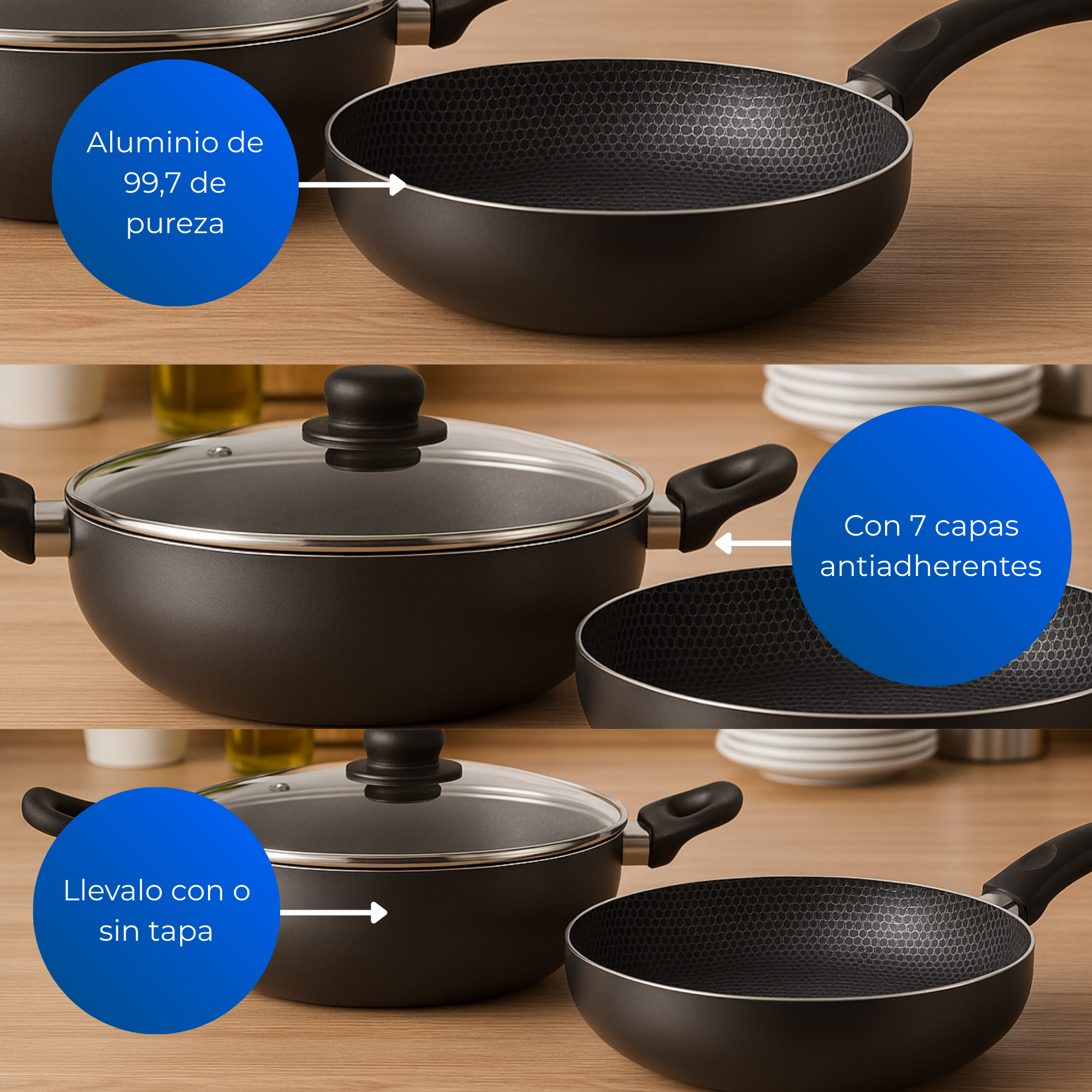 Sarten wok superior 28 cm gris Sin tapa